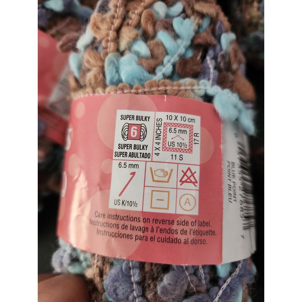 Patons Pooch Yarn Lot 7 Skeins Super Bulky 6 Boucle Textured In Blue Point - Picture 7 of 7